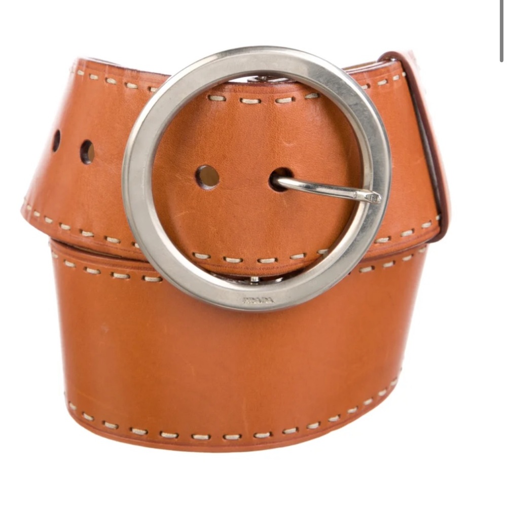 Prada Leather Thick Belt Large Silver Buckle boho festival